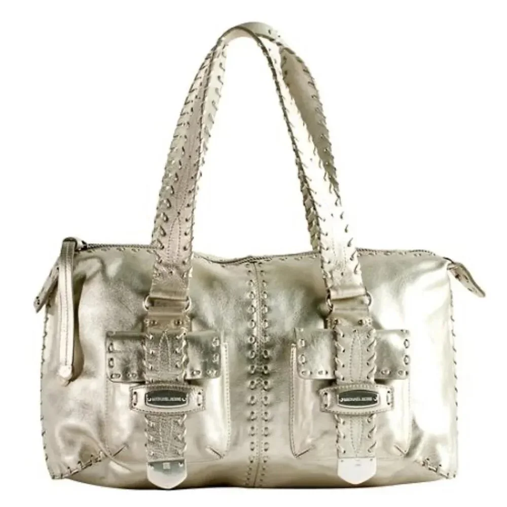 Rare Michael Kors Gold Leather Whipstitch Shoulder Bag Purse